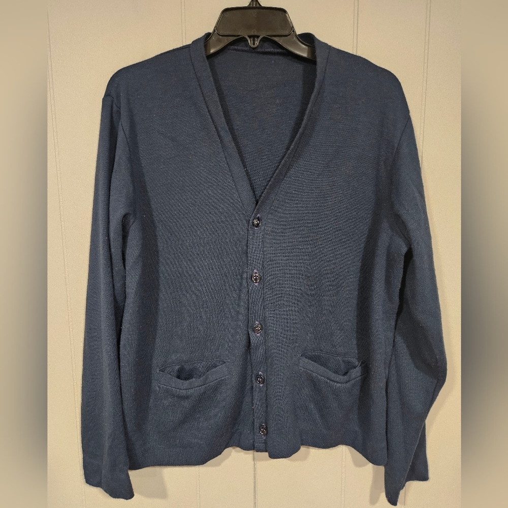 J A Knitting Mills Mens 40 US Airforce Blue Acrylic Knit Cardigan Sweater USAF